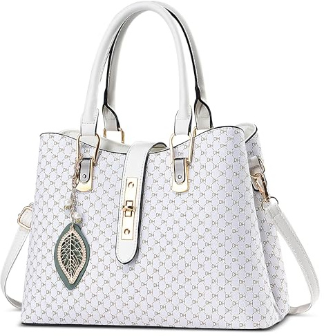 FORRICA Handtasche Damen Henkeltaschen Exquisiter Anhänger Umhängetasche PU Leder Schultertasche für Reisen Bankett Shopper Weiß
