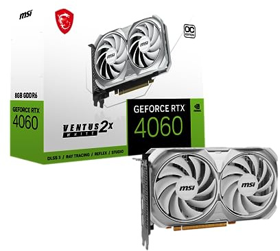 MSI Gaming GeForce RTX 4060 Carte Graphique 8 Go GDRR6 128 Bits HDMI/DP Nvlink TORX Fan 4.0 Ada Lovelace Architecture (RTX 4060 Ventus 2X Blanc 8 Go OC)
