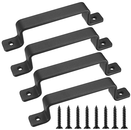 HAOCHEN Vintage dörrhandtag i gjutjärn, set med 4, svart, perfekt för utomhusutrymmen, garage, garderob och inomhusområden, 2JSDE-002-056
