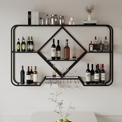 Porte Bouteille Muraux Métalique Étagère À Vin, Casier À Vin En Fer Pour Cave À Vin, Étagères Polyvalentes En Métal, Porte-Bouteilles Et Porte-Verre À Pied Pour La Bar Cuisine Casier ( Color : Black ,