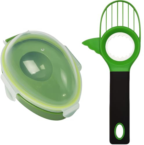 Pack 2 en 1 Cortador de Aguacate y Recipiente con Tapa Hermética | Cuchillo para Deshuesar y Envase para Guardar Aguacate en Nevera