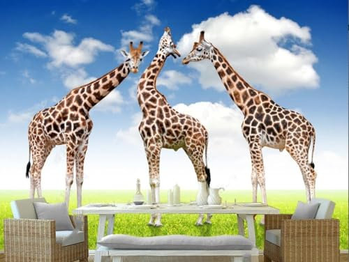 Non-Woven Murals Kids Wood Effect Boys Girls 3D Black and White Grassland Landscape Giraffe Grey Silver Graffiti Living Room Bedroom Kitchen Wallpaper