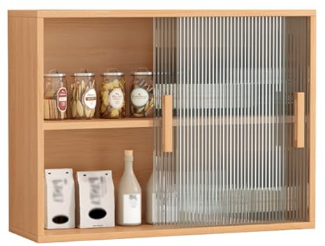 Wandschrank Hängeschrank Für Küche Und Schlafzimmer Moderner, Schlichter Wandschrank Doppelschicht Spind Mit Schiebetür Wandmontiertes Sideboard (Color : Wood Color, S : 80 * 25 * 60cm)