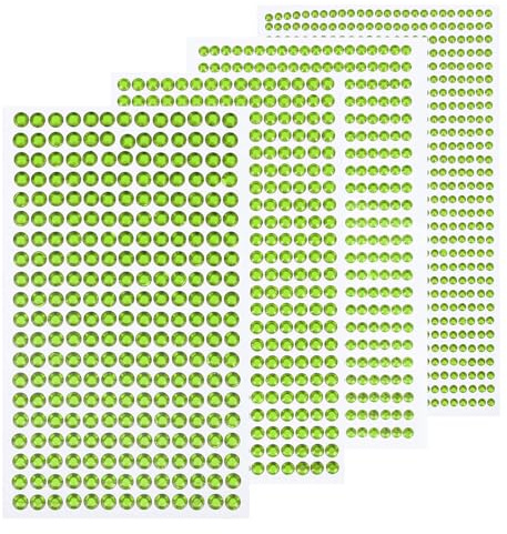 sourcing map 1792 Stück 4 Bögen Grüne Strasssteine Aufkleber 3/4/5/6 mm Selbstklebende Strasssteine für DIY Dekoration Basteln Gesicht Augen Nägel Haare Make-up