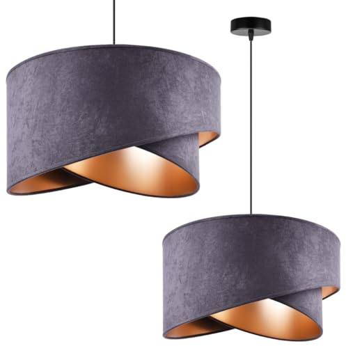 Light-Home Milan Elegant Hängelampe - Modern Deckenlampe für Wohnzimmer Schlafzimmer und Esszimmer - Designer Pendelleuchte aus Metall mit Lampenschirm aus Velours - Dunkelgrau und Gold
