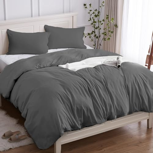 Cotopuro Bettwäsche 260x240 3teilig 100% Baumwolle, Bettbezug Set 240x260 (2 Kissenbezug 50x80) aus Premium Baumwolle 150GSM, Weich, Atmungsaktiv, Hypoallergen - Hellgrau