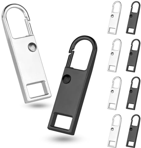HOTUT Zipper Pull Replacement Metal Zipper Gripper, 10 PCS Metal Zipper Pull, Removable Metal Zipper Pull Tabs, Handle Zip Slider Extenderfor Repair Clothes Jeans Coats Jacket Backpack