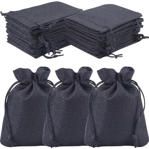 Beebeecraft 20 Stück Schmucksäcke Aus Leinen Polyester Schwarz Farben Mit Kordelzug Geschenkbeutel Aus Leinen Für Schmuck Hochzeitsgeschenke Geschenke Und Bastelarbeiten (4.7 x 3.5)