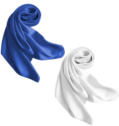 skytowards 2 Stück Bandana Damen Seidentuch Kopftuch Sommer Seidenhalstuch Frauen Haartuch Binden Blau Weiß Quadratische Schals Kopf Vierecktuch Bindetuch Taschentuch für Frauen(70 * 70cm)