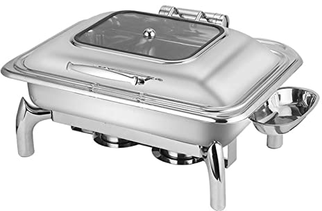 Stainless Steel Catering Serve Chafer Set with Visible Covers - 9L Chafing Dish Buffet Stove for Restaurants, Buffet Warmer with Cutlery Storage Rack