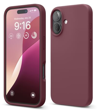 elago Silikon Hülle für iPhone 16 | Premium Silikon Handyhülle, Ganzkörper Schutzhülle [4 Lagige Stoßfeste Struktur], Mikrofaserfutter (Burgunderrot)