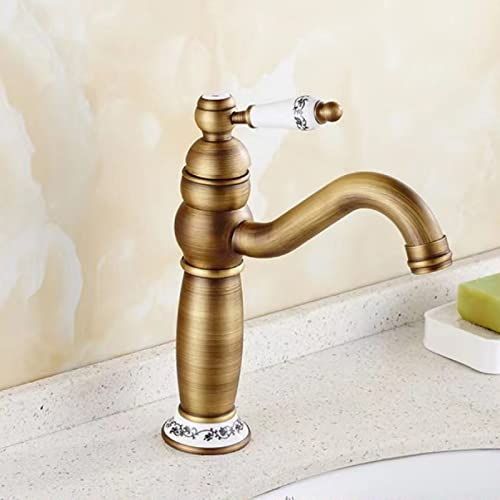 BIANBHUO Küchenarmatur, Badarmatur aus antikem Messing, 360° drehbarer Badezimmer-Waschtisch-Wasserhahn, Kalt-/Warmwasser-Waschtischarmatur, Einhebel-Waschtischarmatur, Schwarz, kurzer Wasserhahn