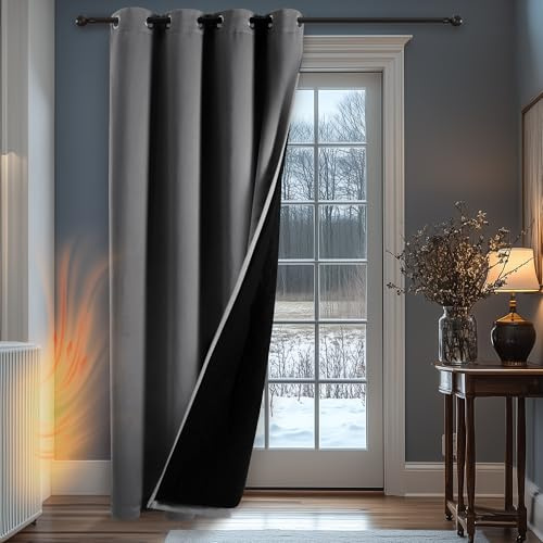 Deconovo Thermovorhang Kälteschutz, Gardinen mit Ösen gegen Kälte, Wärmeisolierend Vorhang Verdunkelung Wohnzimmer, 260x200cm(HöhexBreite), Dunkelgrau, 1 Stück
