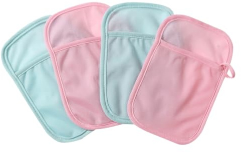 4 Stück Badehandschuhe mit Daumenring für Babybad Sanftes Peeling | Polyester und Baumwolle, Angenehmes Tragegefühl, für Elternhaus und Babyshower, Doppelseitige Nutzung Zufällige Farbe