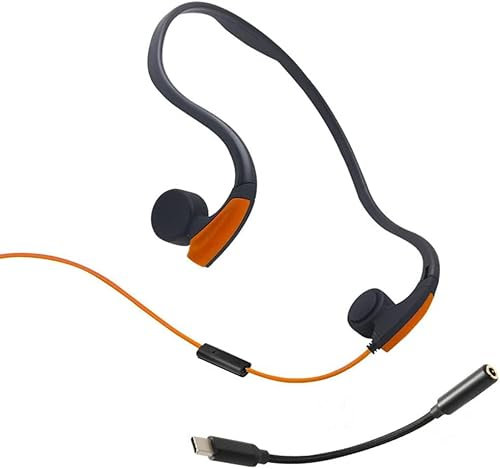 Cuffie a conduzione ossea, cuffie sportive a conduzione ossea cablate con orecchio aperto, jack da 3,5 mm, con cavo adattatore di tipo C, for sport, corsa, guida, ciclismo, allenamenti, arancione, blu