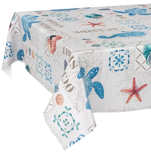 ANRO Wachstuchtischdecke Wachstischdecke Wachstuch Tischdecke abwaschbar Gartentischdecke Wasserabweisend 160x140cm Schnittkante Ozean