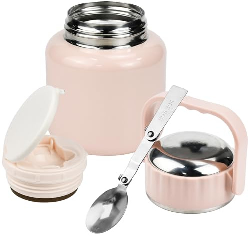 GZCZCC Food Flask 900ml Stainless Steel Vacuum Double Wall Jar Portable Wide Mouth Insulated Food Jar Leak Proof Soup Container Insulated Jar with Foldable Spoon for School Work Travel