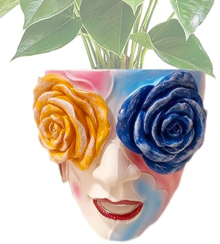 Macetero facial de ojos de rosa – Maceta decorativa con cabeza, maceta moderna para suculentas, maceta artística con diseño de ojos de rosa, soporte para plantas para interiores, cara única