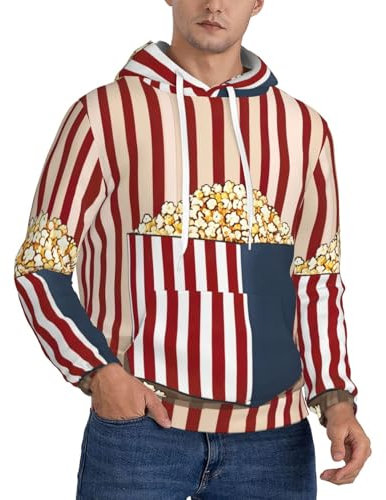 AKDODK Sweat à capuche imprimé pop-corn pour homme, élégant et confortable, parfait pour une tenue décontractée et les activités de plein air, noir, Large