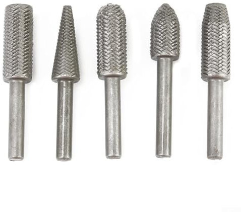 Yhenlovtt 5-teiliges Hartmetall-Frässtift-Set, Metallschneider-Bohrer, Rotations-Bits, Raspel mit 6 mm Schaft, Werkzeugzubehör, für Schleifer, DIY, Holzbearbeitung, Schnitzen, weiches Metall Polieren