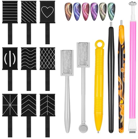 TIESOME 15 Stück Nail Art Werkzeug Magnetstift Set, DIY 3D Cat Eye Magnet Stick für Cat Eye Gel Pulver oder Nagellack Magnetische Stift für Katzenaugen Magische Effekt für Maniküre und Pediküre