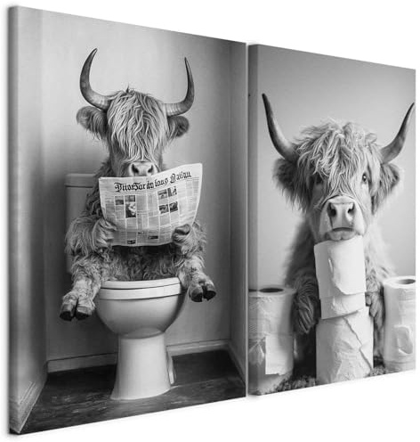 murando - Set De 2 Cuadros Collage Gris - Toro 40x30 cm 2 Piezas 20x30 cm Cada - Conjunto De 2 - Cuadro Para Pared Animal Lienzo Habitacion Matrimonio - g-H-10134-b-a