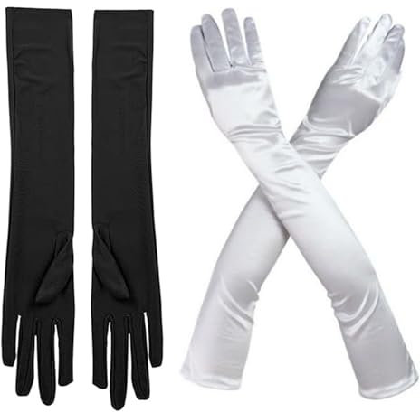 EnixwH 2 Stück Lange Handschuhe Damen Spitze, Spitzenhandschuhe, Satin Handschuhe Lang, Satin Classic Abendhandschuhe, 1920er Stil Abendhandschuhe für Hochzeit Karneval Mottoparty Abschlussfeier