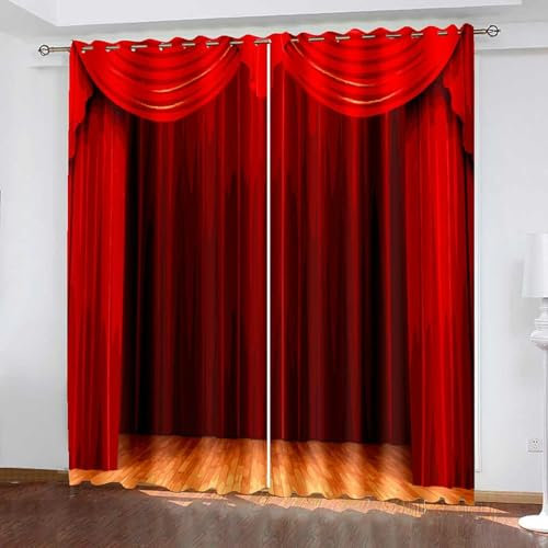 Beydodo Blickdichte Gardinen mit Ösen 2er Set 102x214CM, Verdunkelungsvorhänge 3D Rot Schleiervorhang Hintergrund Gardinen Jugendzimmer Kinderzimmer Schlafzimmer