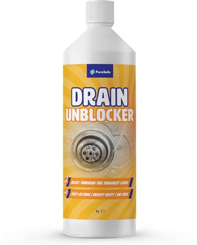 Pure Safe Drain Unblocker 1 Litre Powerful Sink Cleaner for Hair, Grease & Blockages, Fast Acting, Safe for Pipe, Kitchen, Bathroom & Shower