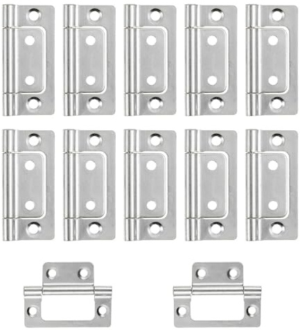 Lot de 12 charnières de porte encastrées en chrome poli - 50 mm - Sans mortaise - Sans bruit - Charnières de porte à deux volets - Placage pour meubles, portes intérieures et extérieures