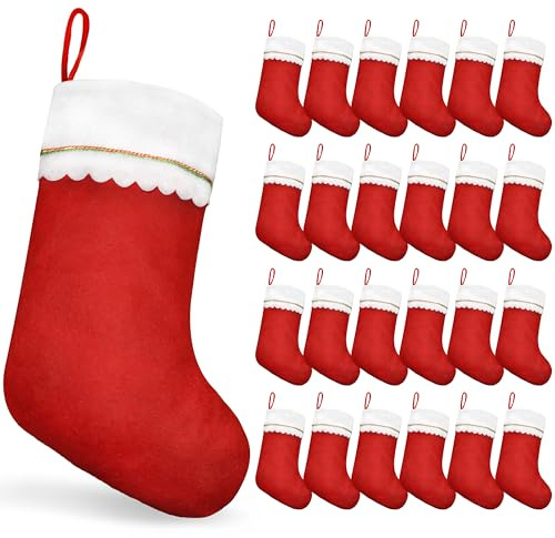 SYITCUN 24 Stück Weihnachtsstrumpf,45cm Nikolausstrumpf, Weihnachtssocken, Nikolaussocken, Nikolaus Socke Strumpf zum Aufhängen und Befüllen an Weihnachten für Kamin und Weihnachtsbaumdekoration,Rote