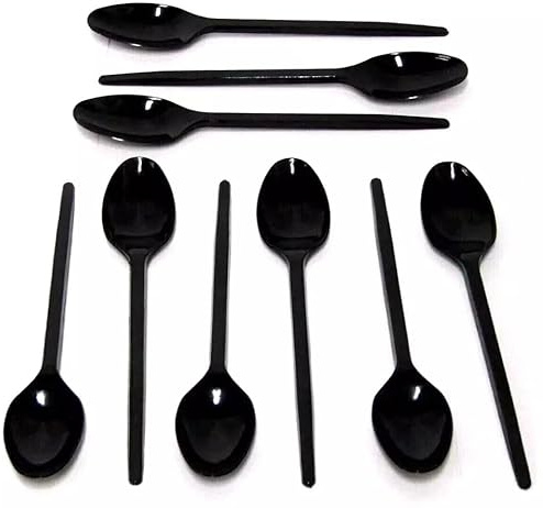 Generic Black Plastic Teaspoons, Box of 1000, Reusable and Washable