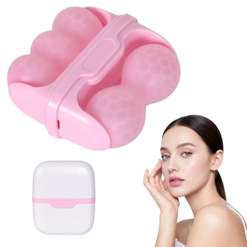 Eisroller für Gesicht und Augen, Zwei in Einem Eisroller Gesicht,Ice Roller Gesichts Wiederverwendbares,Doppelkopf-Design Reduziert Falten Beseitigt Schwellungen und Hellt Den Hautton Auf (Rosa)