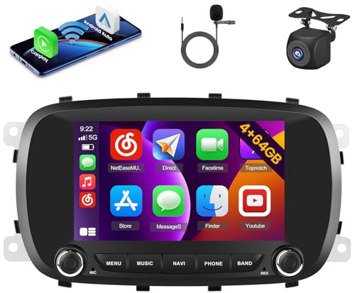 Roinvou 4+64G Android 15-bilradio för Fiat 500X 2014-2020 med trådlös CarPlay Android Auto, 7-tums 2 DIN-radio med MirrorLink Wi-Fi GPS Bluetooth 32EQ FM/RDS 1280 * 720 pixlar SWC backkamera