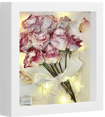 3D Shadow Box Frame, 22.8 x 22.8 cm Deep Box Frame for Objects up to 3cm, Picture Frame Wooden Deep Box, Picture Frame for Filling for Objects Photos Artworks Memories Flowers Crafts White