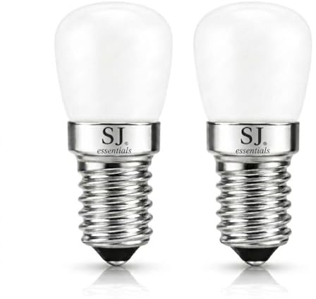 SJ essentials LED Replacement Fridge Bulb E14 1W SES Warm White 2800K – Small Edison Screw E14 LED Bulb Mini for Fridge Refrigerator (2 Pack)