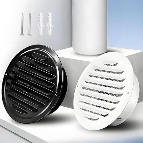 Acier Inoxydable Rond Grille De Ventilation 50mm-300mm Sortie D'air Inox Grille D'aération Noir，Mural Bouches D'aération, Pour Intérieur Extérieur，Entrepôt(Noir,50mm/2in)