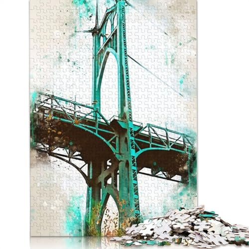 Puzzles aquarelles Portland Bridge 500 pièces, pour Adultes et Enfants, Jeux éducatifs en Bois (500 pièces, 52 x 38 cm)