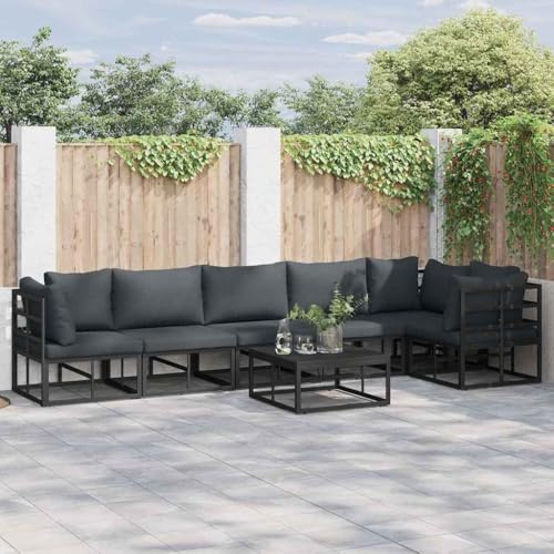 Teenpull Garten-Sofa-Set mit Kissen, 6-teilig, Schwarz, Aluminiumrahmen, Modernes Loungeset für Terrasse, Balkon, Außenbereich