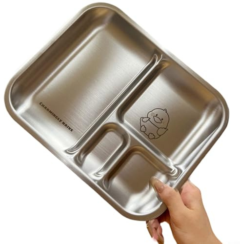 Yuanpgky Plato de cena dividido de acero inoxidable con compartimento para niños, vajilla de almuerzo para niños, resistente al óxido y fácil de limpiar, 26 x 21 x 2 cm (pato)