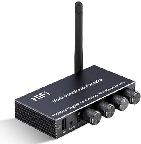 VBESTLIFE Adattatore Audio Bluetooth, Mixer Karaoke con Manopole di Controllo Rotanti Convertitore da Digitale Ad Analogico, con Microfono Ingresso USB AUX Coassiale Ottico