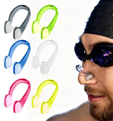 Set di 6 pinze per naso da nuoto, in silicone, impermeabili, anti-soffocamento, design che riduce l'affaticamento, clip da nuoto per bambini, adulti, principianti, immersioni, sport acquatici