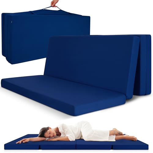 Beautissu Klappmatratze Gästebett klappbar Faltmatratze mit Tragegriff | 120x195cm Dunkelblau faltbare Gästematratze Reisematratze Klappbett Gäste Camping Bodenmatratze Matratze faltbar Campix
