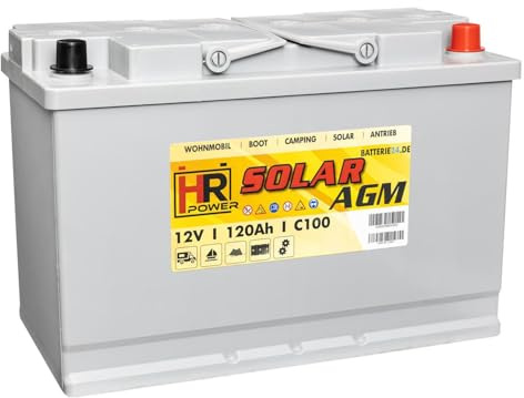 HR Solar AGM | 12V 120Ah Versorgungsbatterie als Wohnmobilbatterie Bootsbatterie Solarbatterie Wohnwagenbatterie VRLA Vliesbatterie