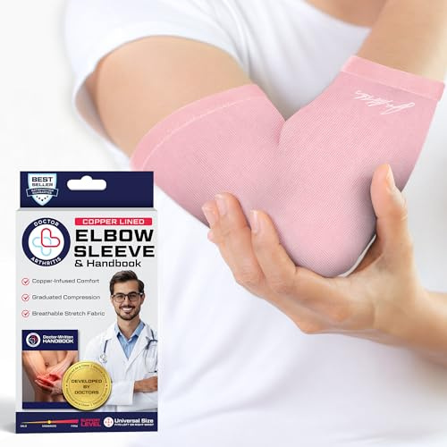 Dr.Arthritis Doctor Developed Ladies Pink Elbow Compression Sleeve & Doctor Handbook - Relief From Tennis Withgolfers Elbow (Pink, X-Large)