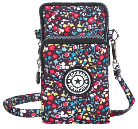 Best World 4 Yu Leichte Nylon-Umhängetasche, Handy-Geldbörse für Damen und Mädchen, Mini-Schultertasche, kleine Tasche für Spaziergänge mit dem Hund mit langem Riemen, blumen, 17*9*6cm