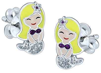 Boucles d'Oreilles Argent sterling 925 Sirène violet et bleu pailleté