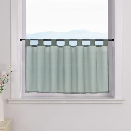 ESLIR Scheibengardine mit Schlaufen Gardinen Küche Voile Grau 45x120cm | Bistrogardinen Transparent,Stores Vorhänge kurz,Kurzgardine deko,1 Stück,Kurzstores,Küchengardinen, Fenstergardine
