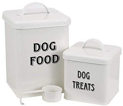 Pethiy - Juego de Contenedor para Comida y golosinas para Perros y Perrito,Cajas Almacenamiento para Alimentos para Mascotas- con Tapas herméticas y Pala - Capacidad 1,5kg+0,5kg-Blanco