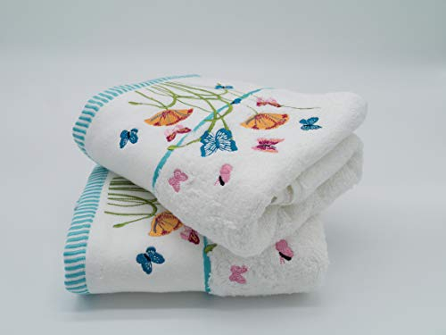 Lex's Linens Floral & Butterfly Embroidered Towels (Pack of 2 Hand Towels)